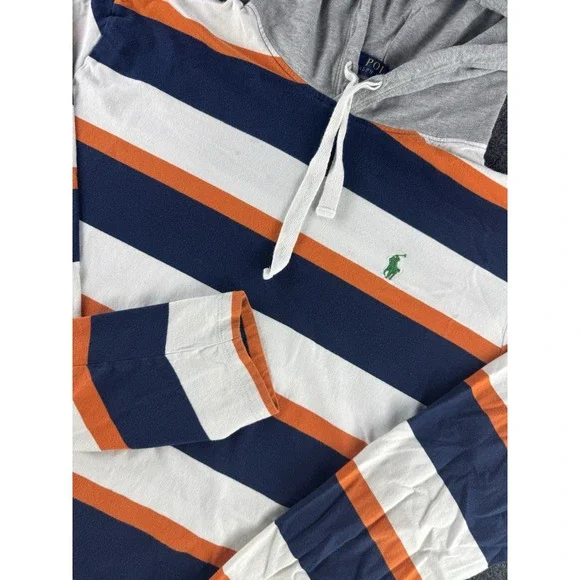 Polo Ralph Lauren Striped Hoodie Mens M Blue Orange White Pony - Picture 1 of 8